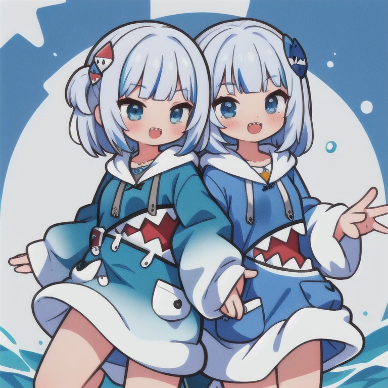 (masterpiece, highest quality), Intricate details, 8k, Art Station, wallpaper, Official Art, Splash Art, smile,
One girl, gawr mouth, Sharp teeth, shark tail, mouth_hoodie, blue hoodie, shark hair ornament, Face Focus,
Dungeons, Blake excited, Happy,In the sea,