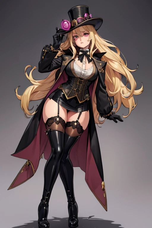 ((masterpiece)), ((best quality)), 1girl, adult, long hair, ((blonde hair)), very long blonde hair, ((intimidant look)), ((close-up)), profile image, green eyes, black and red clothes, sexy, dark colors, brillant eyes, ((coat with fur)), ((wavy hair)), exposed skin, ((sexy pose)), ((intimidant look)), good anatomy, ((dark sage clothes)), ((straight cut bangs)), emotionless, intimidant, ((beautiful eyes)), close up, ((detailed eyes)), beautiful eyes, ((detailed face)), hair bang, frontal look, evil, relaxed, smile, magical goddess othinus, detailed face, eyepatch, full body, ((detailed))