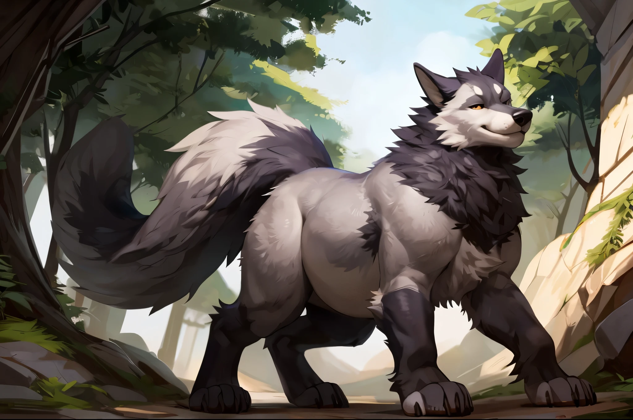 4k ultra quality, 4k full body view,(ultra high detailed body),feral wolf,dire wolf, detailed body,by mystikfox61, by glitter trap boy,feral paws, by bebebebebe,by morethreedee, by seibear,(thick thigh),(chubby thigh),thicc thigh,thick legs,chubby legs,thicc legs,massive butt,enomorous thigh,massive thigh,massive legs,thick lower legs,wide legs,(detailed thigh),(wide thigh),fluffy belly,feral belly,sharp nails,((sfw)),(ultra detailed face),detailed eyes,big tail,fluffy tail,(detailed tail),enomorous tail,bigger tail,huge tail,volumetric light,muscle legs,big paws,(thick paws),fluffy paws,furry paws,enomorous paws,(animal focus), beast,standing,(bigger lower body),strong lower body,(long legs),front view,master works, super fine, 4k resolution, high quality,high picture detail,dark fantasy,illusory engine, Masterpiece,feral,faint lighting,shiny fur,macro,giga