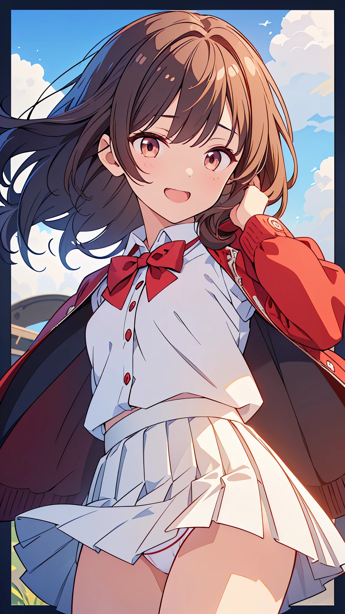 Anime girl in a short skirt and red jacket with a red jacket - SeaArt AI