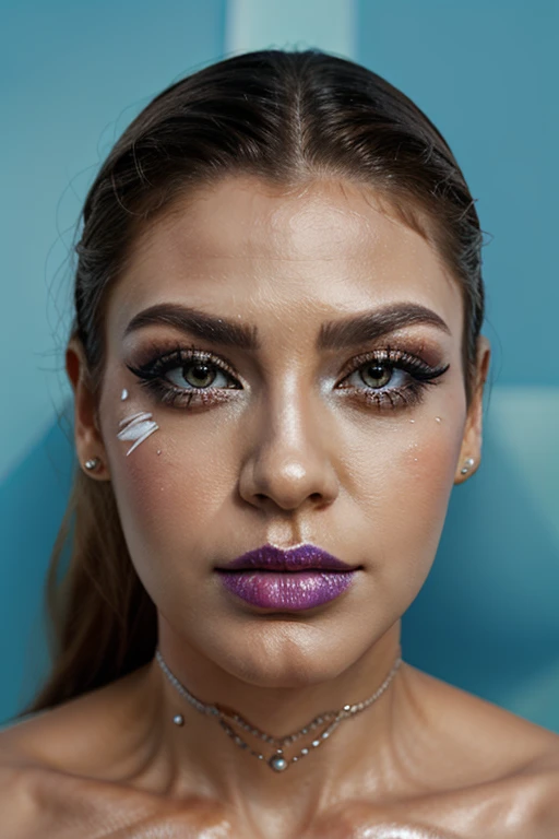 creat a beautiful ice qween face with ice makeup closeup full face short