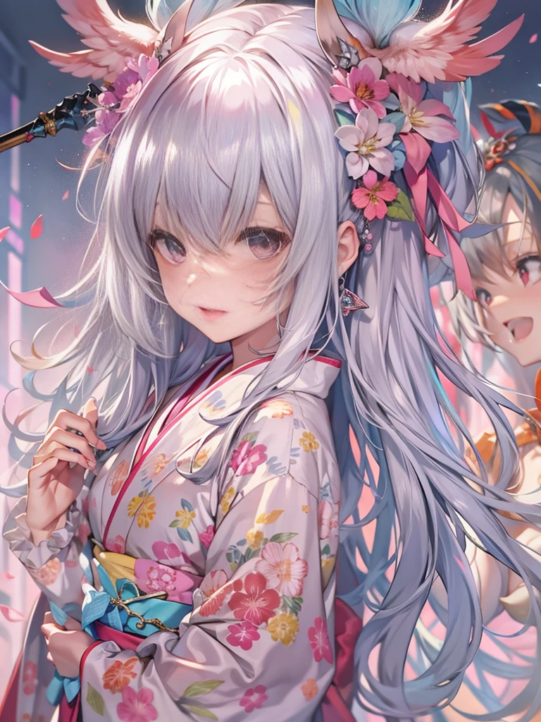 Top image quality Original Characters、Pink smog、Volume Lighting、Silver long hair、X、Summer kimono、Tokyo Underground Labyrinth、The Monster