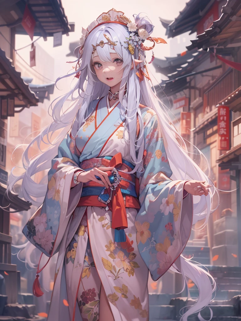 Top image quality Original Characters、Pink smog、Volume Lighting、Silver long hair、X、Summer kimono、Tokyo Underground Labyrinth、The Monster