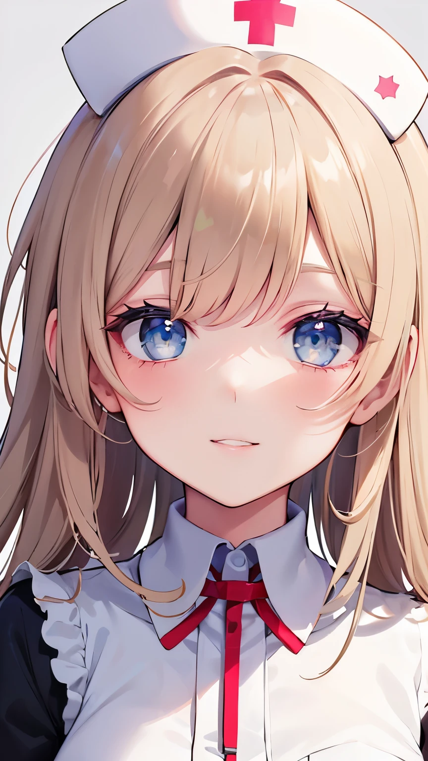 ((Best quality, 8k, Masterpiece: 1.3)), Highly detailed face and skin texture, Detailed eyes, textured skin, highres, nurse, hospital, nurse cap, smile, blue eyes, blonde, (syringe), (crazy, yandere),