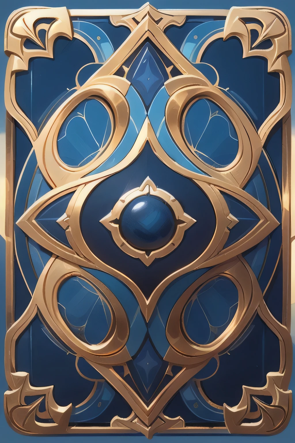 masterpiece, high quality, symmetrical, Concept art, game cards, European patterns, gold patterns, tarot cards, no_humans, borders, cards, frames, blue color palette