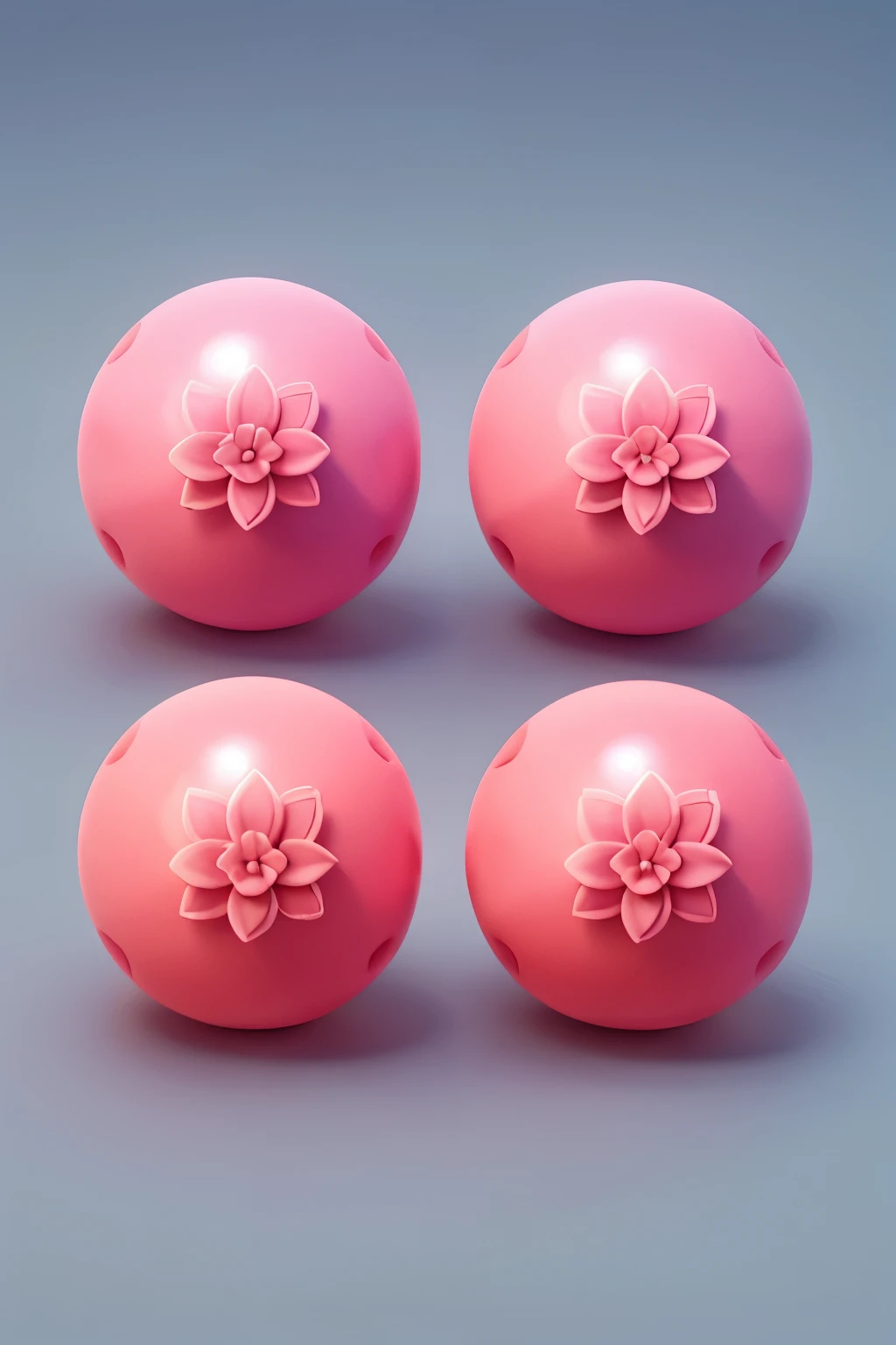 five spheres in the shape of a pink flower, each sphere has a different color