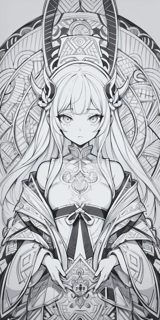 ((line art:black and white)),1girl, female focus, Nezuko, Demon slayer,lively, be familiar with,intricate details,Zentangle Elements,coloring book,draw with thick lines,clear,line drawing background, white background, monochrome, line drawing, ((sketch))