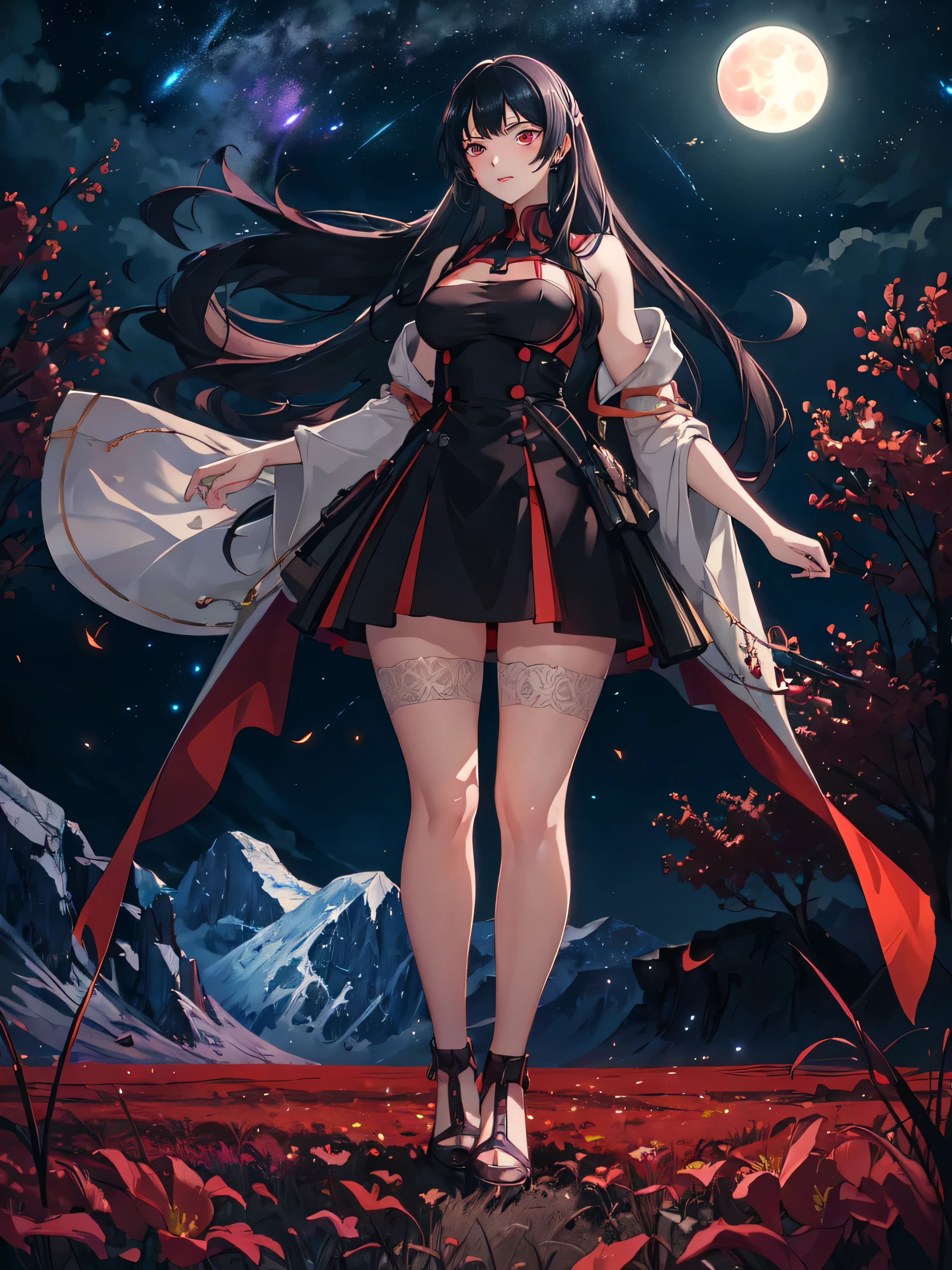 Kakegurui, expansive landscape photograph , (a view from below that shows sky above and open field below), a girl standing on flower field looking up, (full moon:1.2), ( shooting stars:0.9), (nebula:1.3), distant mountain, tree BREAK
production art, (warm light source:1.2), (Firefly:1.2), lamp, lot of purple and orange, intricate details, volumetric lighting BREAK
(masterpiece:1.2), (best quality), 4k, ultra-detailed, (dynamic composition:1.4), highly detailed, colorful details,( iridescent colors:1.2), (glowing lighting, atmospheric lighting), dreamy, magical, (solo:1.2)