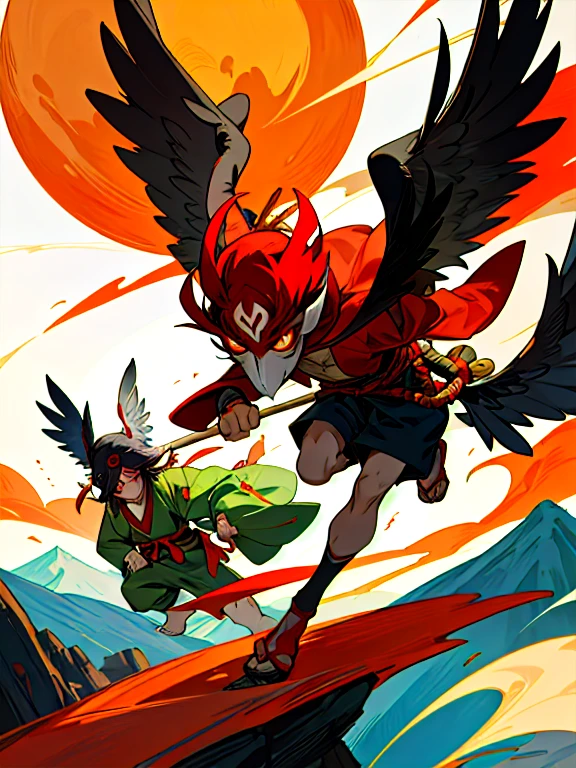 Tengu, Tengu is a supernatural being from Japanese folklore and mythology. Tengu are primarily associated with mountains and forests, and they are often depicted as human-like creatures with distinctive red faces and long noses. Some depictions also show them with wings. Tengu are known for their mastery of swordsmanship, martial arts, and magical powers. They are sometimes portrayed as mischievous and capable of causing trouble for humans, but they are also regarded as protectors of the mountains and guardians of nature.