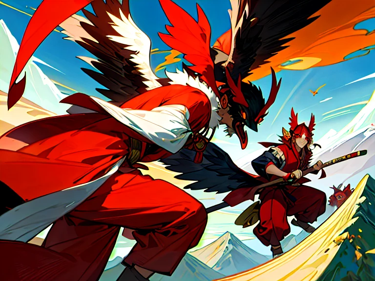 Tengu, Tengu is a supernatural being from Japanese folklore and mythology. Tengu are primarily associated with mountains and forests, and they are often depicted as human-like creatures with distinctive red faces and long noses. Some depictions also show them with wings. Tengu are known for their mastery of swordsmanship, martial arts, and magical powers. They are sometimes portrayed as mischievous and capable of causing trouble for humans, but they are also regarded as protectors of the mountains and guardians of nature.