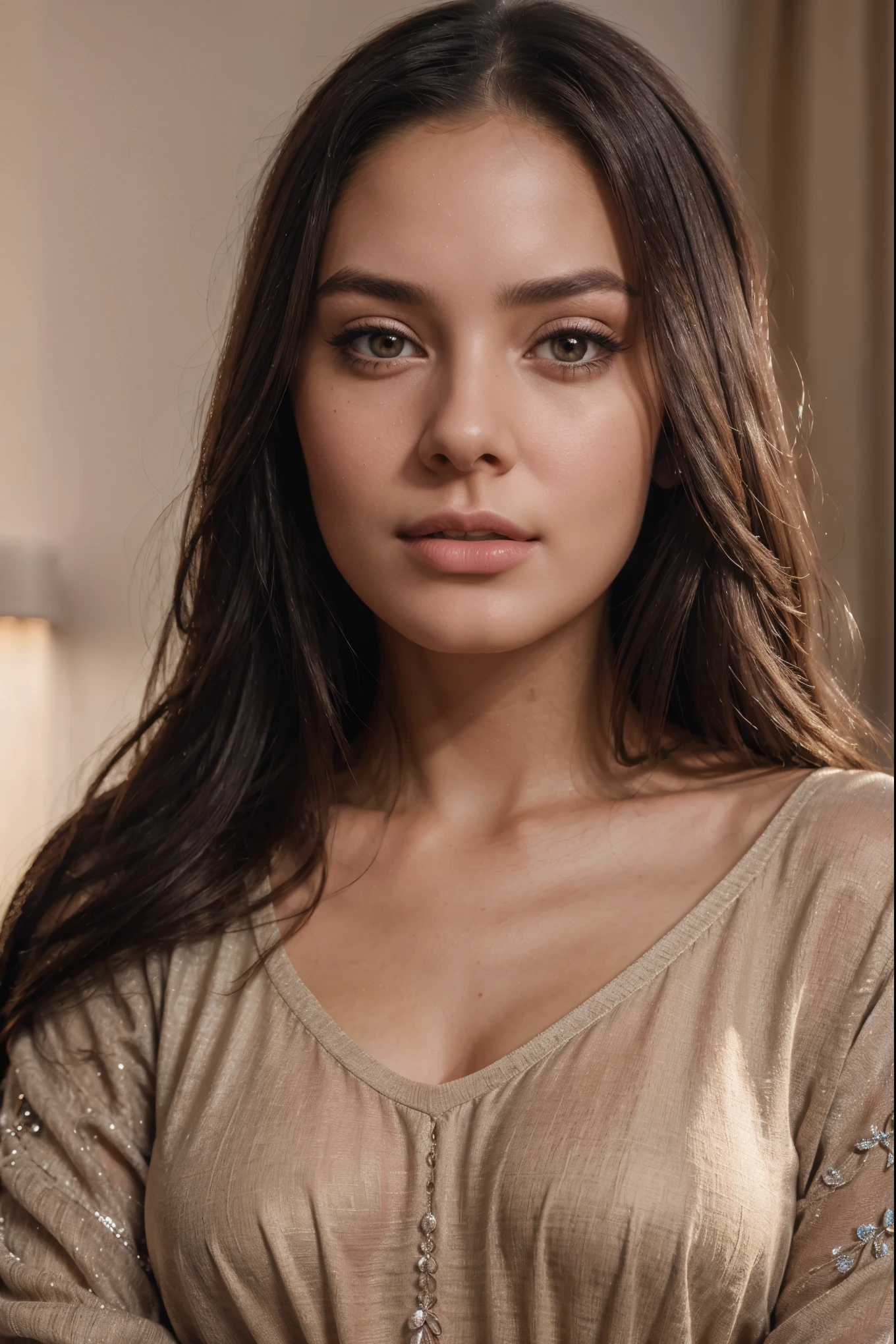 Realistic influencer portrait of Aila, stunning and beautiful, detailed facial features, high-quality realism, professional digital painting, realistic, influencer, detailed eyes, soft lighting in beautiful clothes