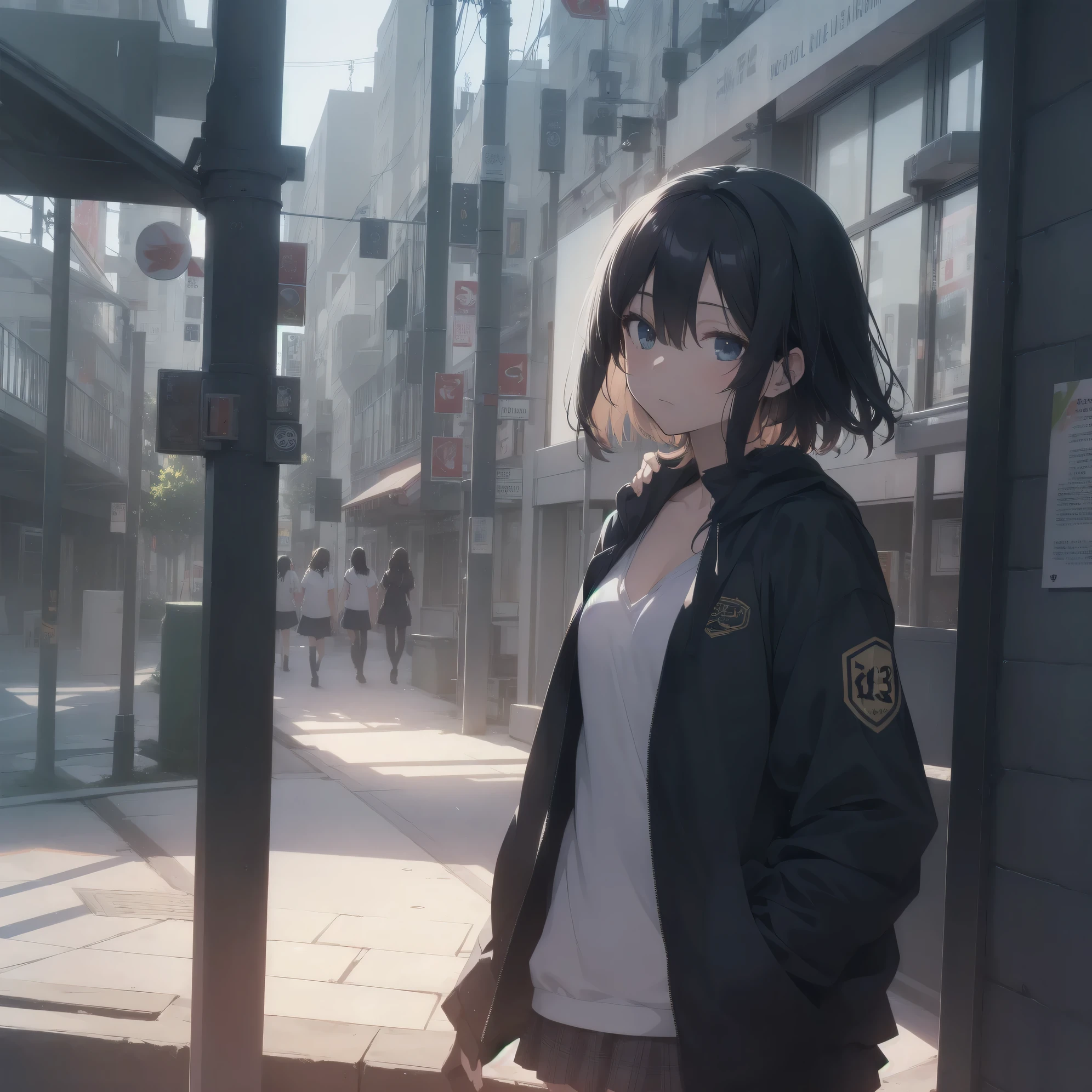 ultra-absurdres-Top quality by artist God, ultra-detailed, high resolution, anime moe artstyle, best anime 8k konachan wallpaper, pixiv contest winner,pool:2810, perfect anatomy,break, 1girl, (Please draw a girl walking sleepily to school alone. )break,(Solo,little female, 13-year-old:1.3),Full limbs, complete fingers,a junior high school student, (very short hair), short cut, flat chest, , small butt, small black eyes, beautiful detailed eyes, well-proportioned iris and pupils, expressive eyes, highres detailed hair, soft expression, school_uniform, official_alternate_costume, pleated skirt,(Detailed Lighting), (Detailed background), in the School commute route. break,super detailed skin, Best cinematic lighting powered by famous artist, 8k,beauty illustration,photoshop_(medium),very aesthetic,break,((artist:matsunaga_kouyou )), artist:akinashi yuu ,artist:oyari ashito ,artist:kantoku ,