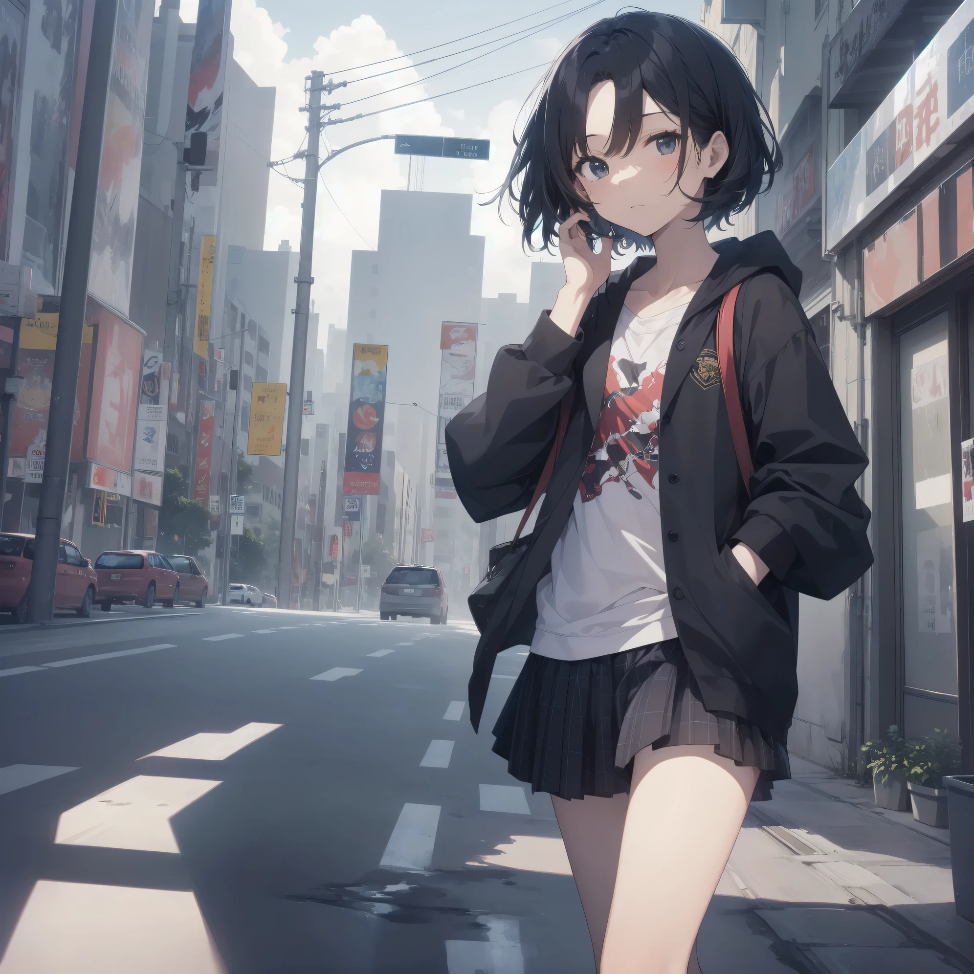 ultra-absurdres-Top quality by artist God, ultra-detailed, high resolution, anime moe artstyle, best anime 8k konachan wallpaper, pixiv contest winner,pool:2810, perfect anatomy,break, 1girl, (Please draw a girl walking sleepily to school alone. )break,(Solo,little female, -yeld:1.Full limbs, complete fingers,a junior hishort hair), short cut, flat chest, , small butt, small black eyes, beautiful detailed eyes, well-proportioned iris and pupils, expressive eyes, highres detailed hair, soft expression, school_uniform, official_alternate_costume, pleated skirt,(Detailed Lighting), (Detailed background), in the School commute route. break,super detailed skin, Best cinematic lighting powered by famous artist, 8k,beauty illustration,photoshop_(medium),very aesthetic,break,((artist:matsunaga_kouyou )), artist:akinashi yuu ,artist:oyari ashito ,artist:kantoku ,