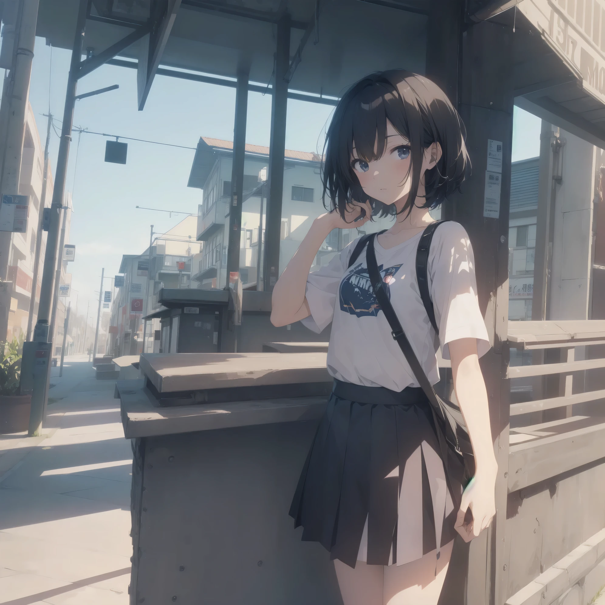 ultra-absurdres-Top quality by artist God, ultra-detailed, high resolution, anime moe artstyle, best anime 8k konachan wallpaper, pixiv contest winner,pool:2810, perfect anatomy,break, 1girl, (Please draw a girl walking sleepily to school alone. )break,(Solo,little female, 13-year-old:1.3),Full limbs, complete fingers,a junior high school student, (very short hair), short cut, flat chest, , small butt, small black eyes, beautiful detailed eyes, well-proportioned iris and pupils, expressive eyes, highres detailed hair, soft expression, school_uniform, official_alternate_costume, pleated skirt,(Detailed Lighting), (Detailed background), in the School commute route. break,super detailed skin, Best cinematic lighting powered by famous artist, 8k,beauty illustration,photoshop_(medium),very aesthetic,break,((artist:matsunaga_kouyou )), artist:akinashi yuu ,artist:oyari ashito ,artist:kantoku ,