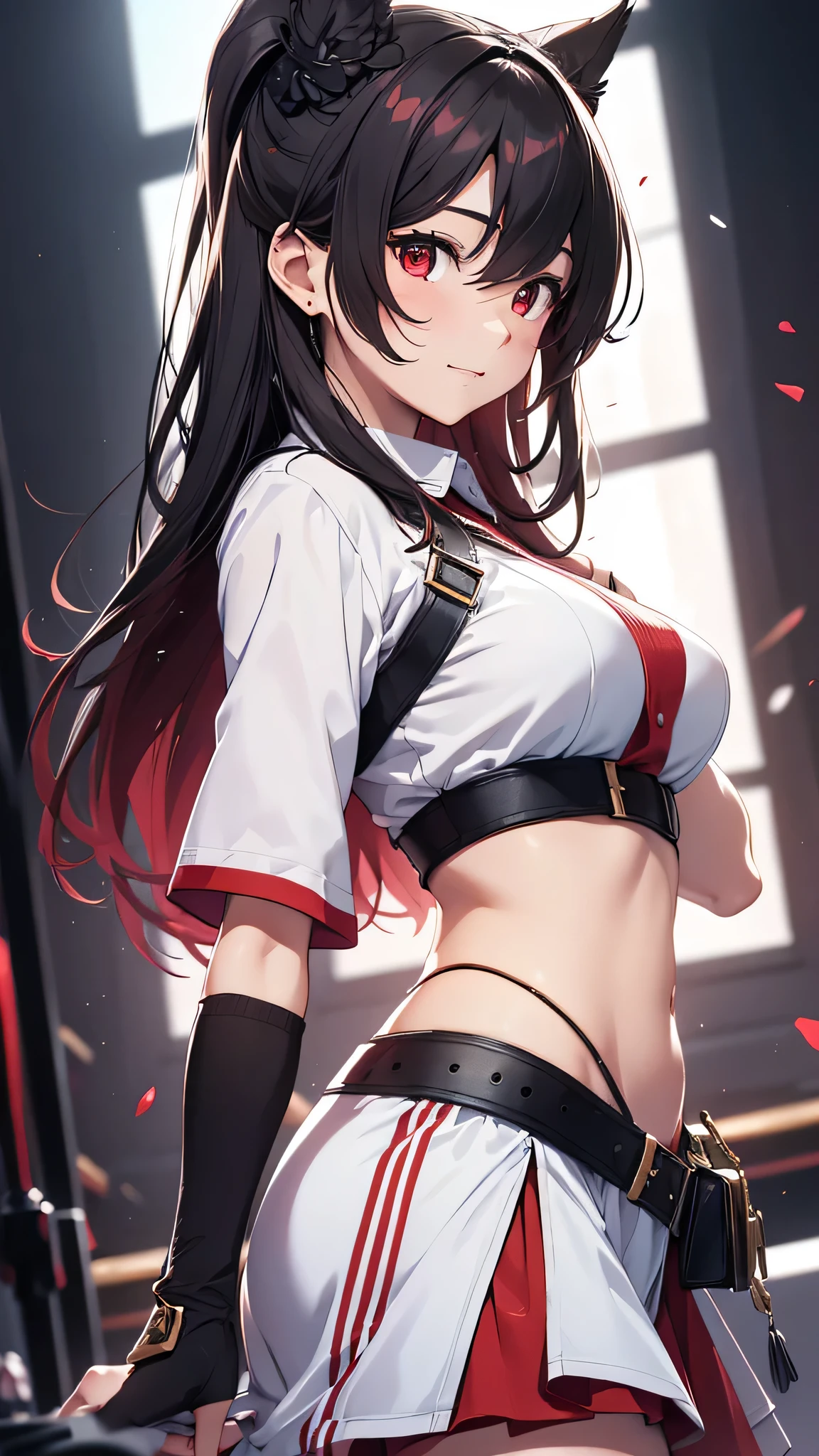 yahagi, (table top, highest quality:1.2), alone, yahagi, full body, ((((chained_arms)))), ((Arms suspended by chains)), ((closed eyes)), ((arms up)), (((arms over head))), arm pit, gag, ball-gag, cleavage, ((sweat)), collarbone, ((scowl)), (((blush))), shy, fold arms, Banzai, ponytail, , (((serafuku))), No sleeve, tie, red skirt, single thigh high, white gloves, ((large breasts)), highest quality, expressive eyes, perfect face, concrete floor, concrete wall, In basement, basement, surreal, Extremely detailed, detailed face, standding, highly detailed texture, (shiny hair:1.05), (shiny skin:0.97), (Big eyes:0.95),ball gag,chained_up