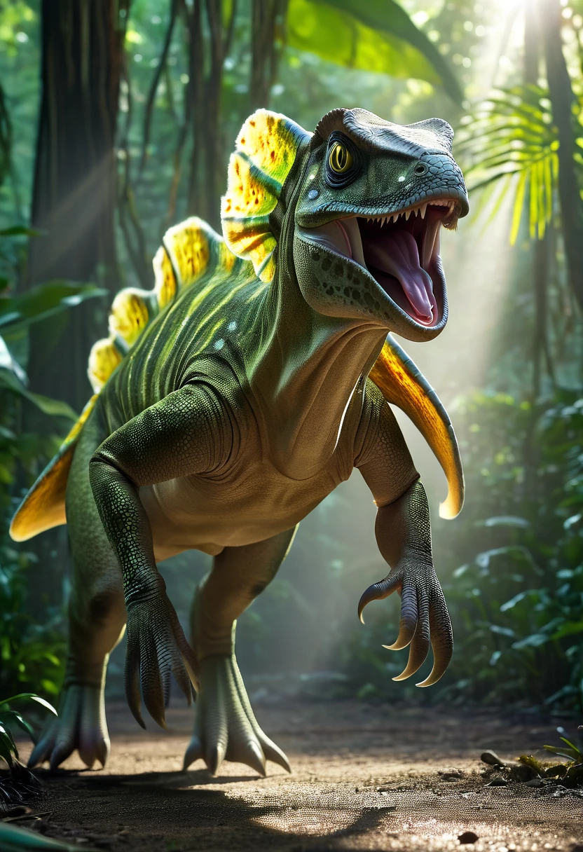 ((Motion Blur:1.6), Large creature like carnivorous dinosaur, walking on all 4 legs, (((Cuttlefish head))), ((2 eyes)), ((dynamic action pose, attacking the camera:1.5 )), ((motion effect, blurred background:1.5)), in the jungle, jungle, jungle, high image quality:1.3, realistic look, High resolution photography, 8k, full frame matrix, deep shadows, ( (one character)), (intricate details, Subsurface Dispersion, Hyper Detailed:1.15), (Hyperrealism, Volumetric Lighting, Sharpen:1.5) Fujifilm XT3, EPIC, (Masterpiece), (Best Quality:1.0), (Ultra High Resolution: 1.0), detailed painting, intricate, (( magical, Beautiful, otherworldly:1.4 )), (( Best quality, hyper detailed, vibrant, well-defined light and shadows)).