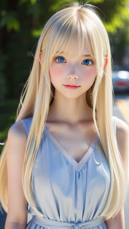 Shining, clear, white skin、Her windblown blonde hair hides her beautiful face、huge、20 years old cute sexy little beautiful face、Beautiful straight hair that stands out、growing up, Sparkling light blue eyes、long silky bangs that cover cute eyes, Sexy and cute young woman with super long hair hiding her sexy face、Super long, natural platinum blonde shiny hair