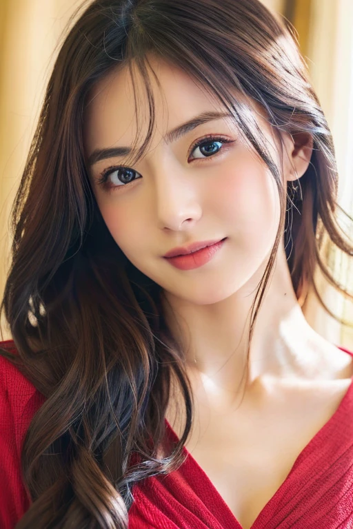 (((32ｋ,Attention to details,Attention to detail、masterpiece,Attention to detail,alone))),RAW Photos & Realistic atmosphere,beautiful dark blue eyes,Mouth Details,glossy lips,Thin eyebrows,beautiful Eyes、Soft white skin that shines in every detail、sheの深い黒色の目はとてもbeautifulです,Lip details、とてもbeautiful顔,とてもbeautiful顔、Lively Faces,beautiful, Glowing Lips,beautiful Eyebrows,Infinite Reality, Realistic Young Gravure Idol,she&#39;she&#39;she&#39;she&#39;she&#39;Very cute woman , Young Gravure Idol, Young Gravure Idol, とても美しくてかわいいbeautiful 21 year old girl,Incredibly beautiful and elegant，beautiful 21 year old girl,Natural soft light,（Shiny Hair,,beautiful and kind eyes：1.5）,A kind smile,well-shaped chest,Medium Long Hair,Tying up hair,beautiful posture,No makeup,Looking to the future,Red Shirt，