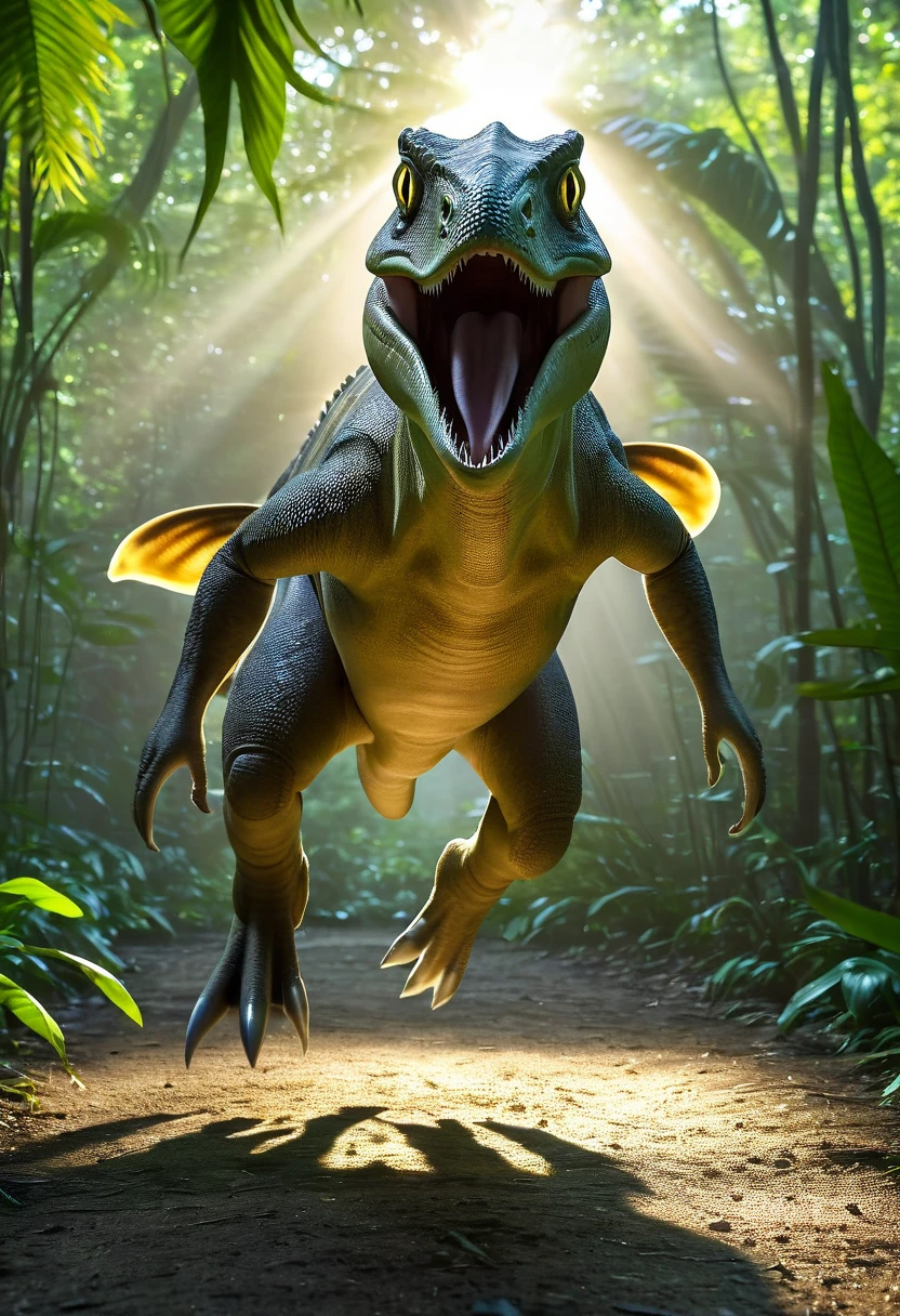 ((Motion Blur:1.6), Large creature like carnivorous dinosaur, walking on all 4 legs, (((Cuttlefish head))), ((2 eyes)), ((dynamic action pose, running, running, attacking the camera:1.5)), ((motion effect, background blur:1.7)), in the jungle, jungle, jungle, high image quality:1.3, realistic look, High resolution photography, 8k, full frame matrix, deep shadows, ((one character)), (intricate details, Subsurface Dispersion, hyper detailed:1.15), (hyperrealism, Volumetric Lighting, sharpening:1.5) Fujifilm XT3, EPIC, (masterpiece),(Best quality:1.0), (Ultra-high resolution: 1.0), detailed painting, intricate, (( magical, Beautiful, otherworldly: 1.4 )), (( Best quality, hyper detailed, vibrant, well-defined light and shadows without text: 1.3. .