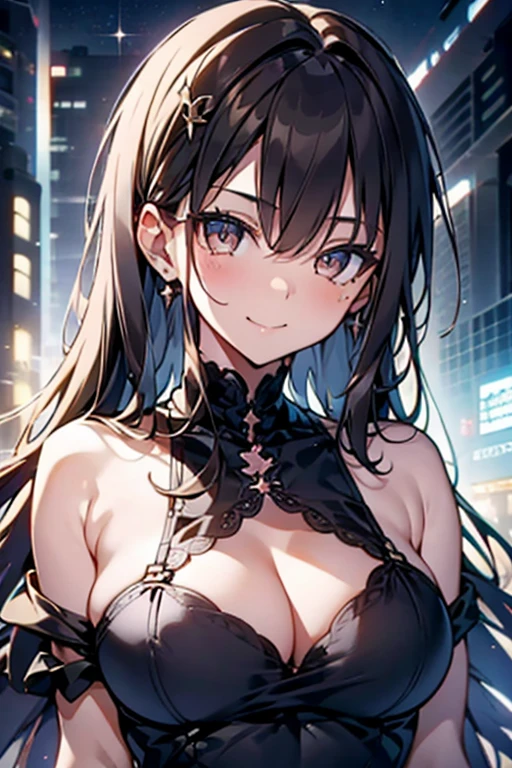 Primary school students、、Long Hair、Small breasts、Small breasts、Body Type、Nipples、Embarrassing、Red face、smile、Sweat on my cheeks、((spy、Bodysuits、Fishnet tights))、City of night、rooftop、Combat pose、8-year-old 、Realistic body