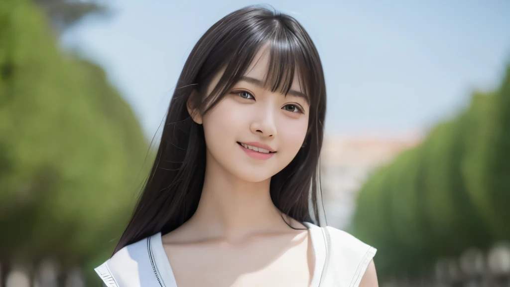 (Realistic: 1.4), (highest quality: 1.4), Ultra-high resolution, (Fine grain),Full body shot,Blur the background,Looking to the side,1. Female university student,(Full breasts),Black Hair,((Recruitment suits)),Wide eyes,Blushed face,smile,Highly detailed face and skin texture, Healthy Skin,(Outdoor),8k resolution