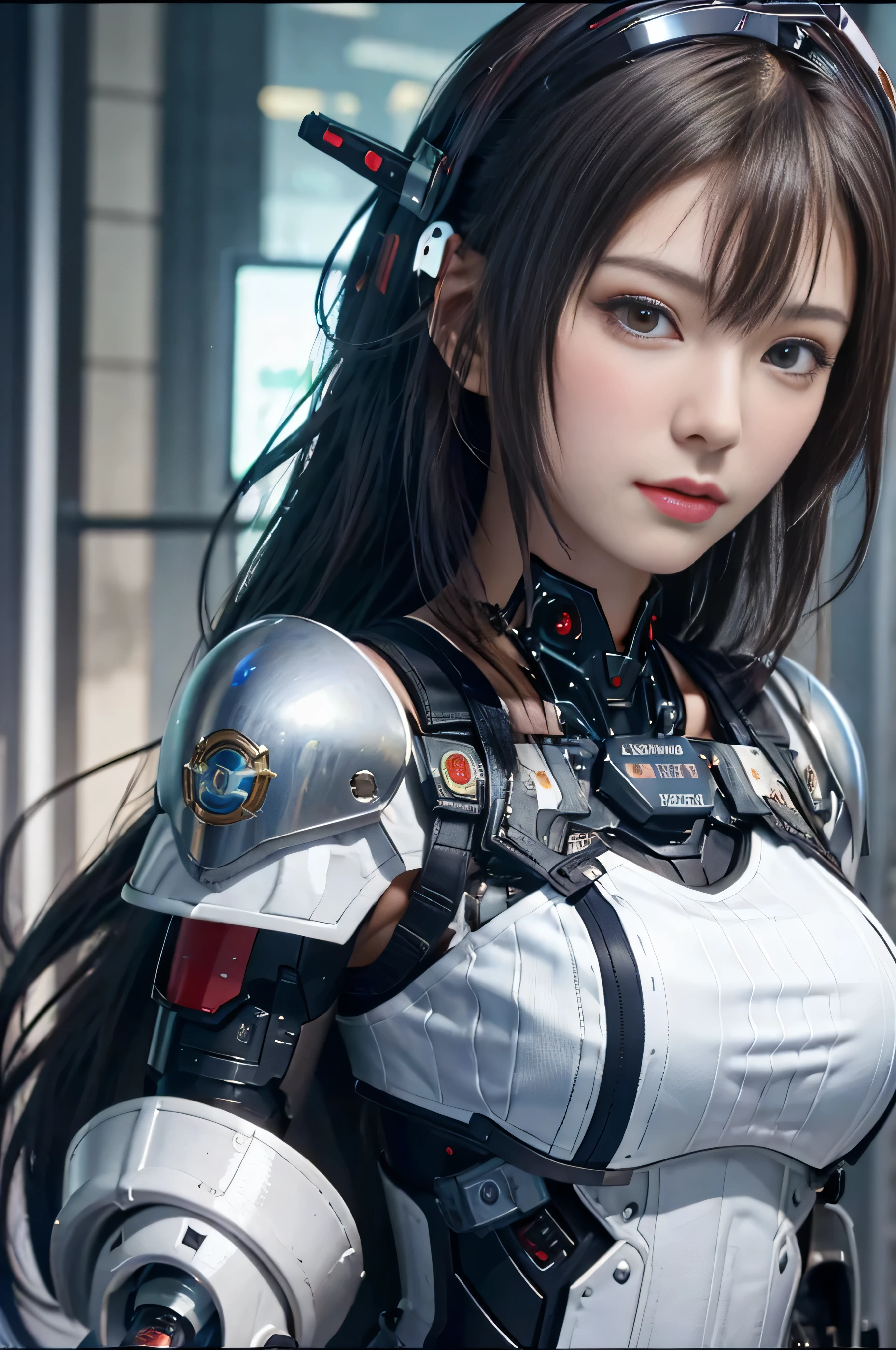 RAW quality, Highest quality, Woman in futuristic costume with futuristic helmet and futuristic sword, Trending on cgstation, Trending on cgstation, Portrait of a girl in the Knights of the Zodiac, Cute Cyborg Girl, Perfect android girl, Portrait Anime Astronaut Girl, Beautiful girl cyborg, Girl wearing mecha cyber armor, Game CG, cgsociety と fenghua zhong, Beautiful Cyborg Shrine Maiden,