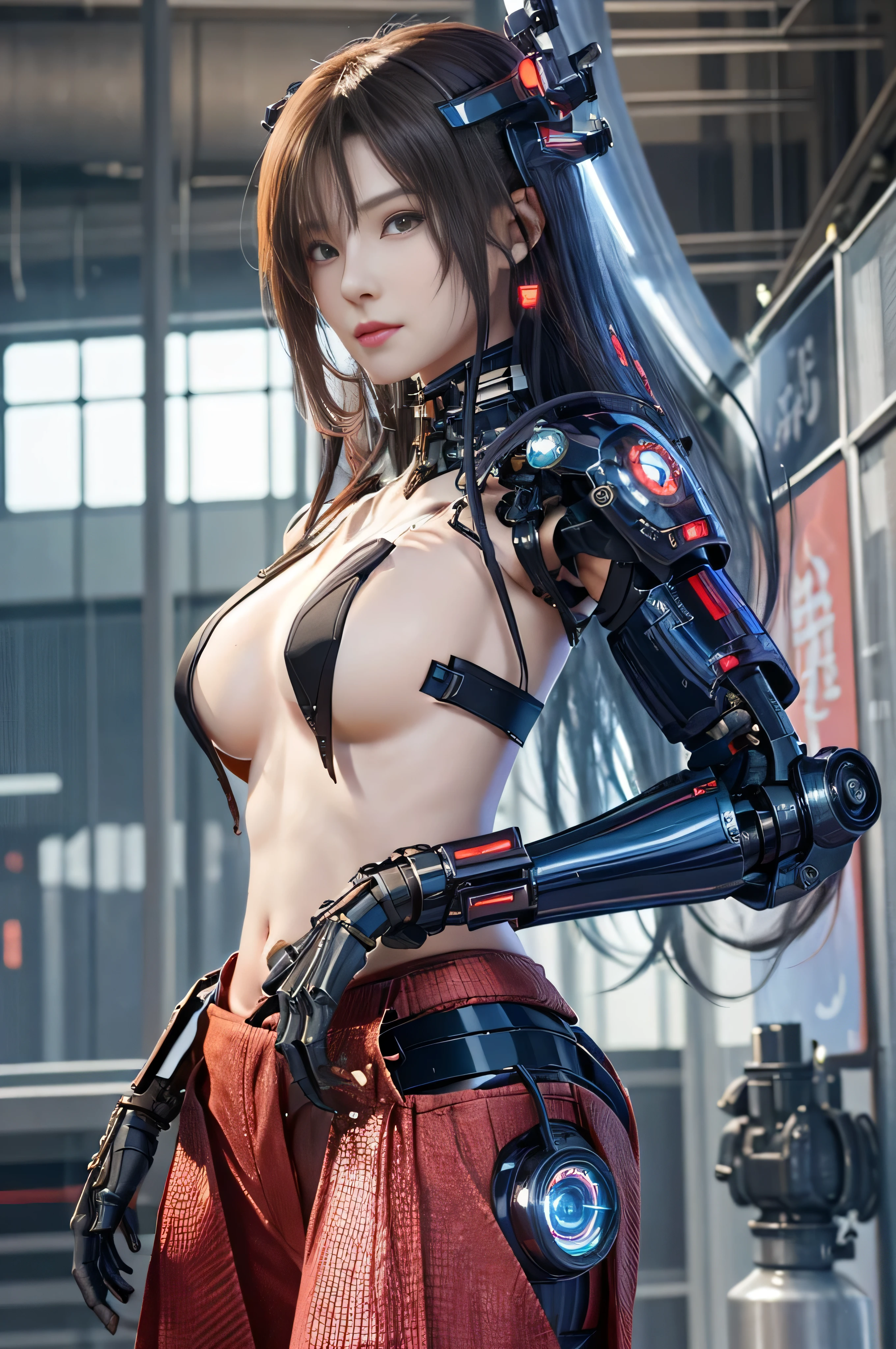 RAW quality, Highest quality, Woman in futuristic costume with futuristic helmet and futuristic sword, Trending on cgstation, Trending on cgstation, Portrait of a girl in the Knights of the Zodiac, Cute Cyborg Girl, Perfect android girl, Portrait Anime Astronaut Girl, Beautiful girl cyborg, Girl wearing mecha cyber armor, Game CG, cgsociety と fenghua zhong, Beautiful Cyborg Shrine Maiden, (topless:1.4), Holding something large with your hands,