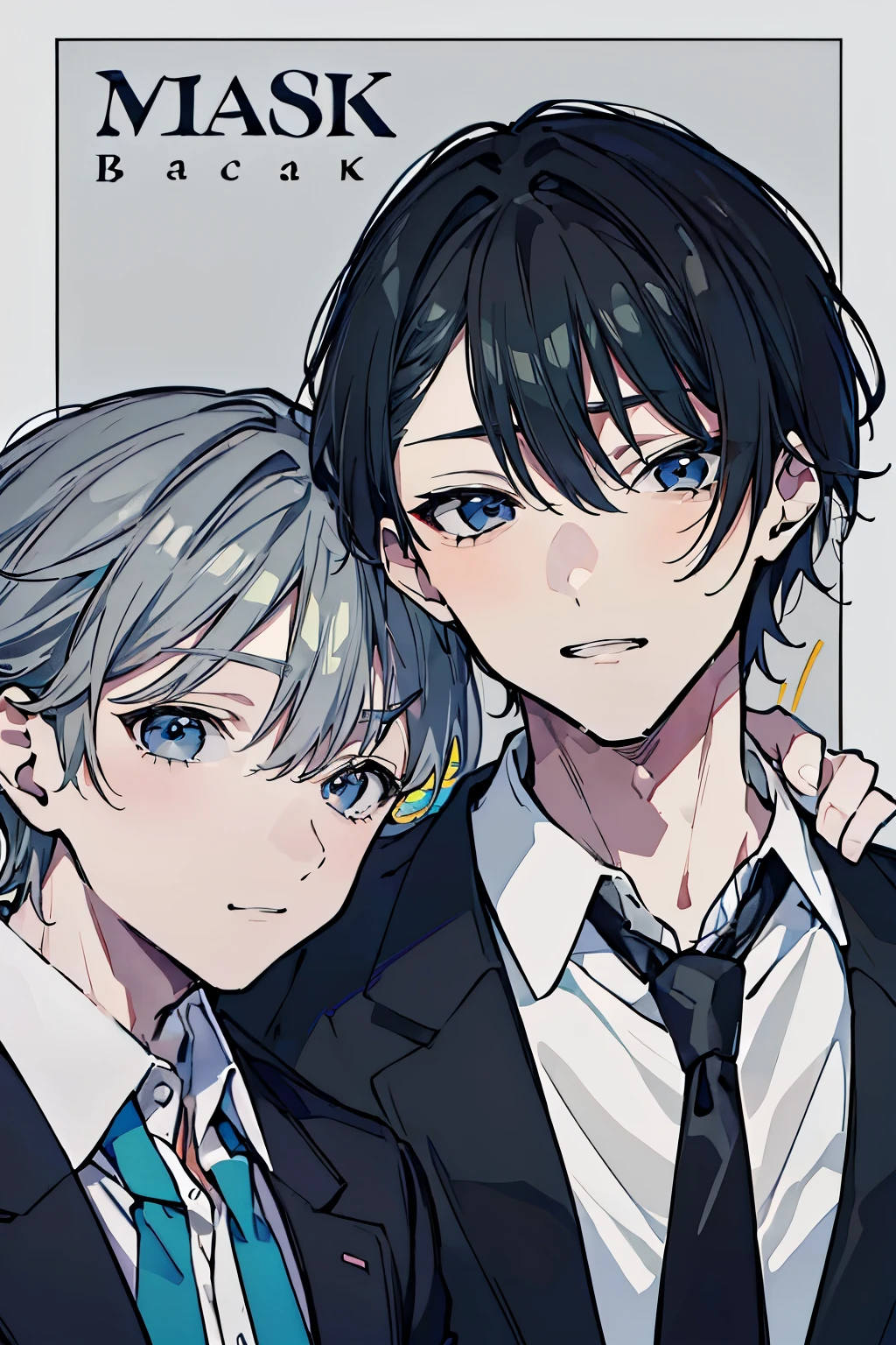 (Mastepiece), (Best Quality), Very detailed, ((Two friendly men)), Perfect Face, Beautiful Face, Very detailed顔，(Black-haired man:1.3)，(Grey-haired man:1.3)，suit，shirt