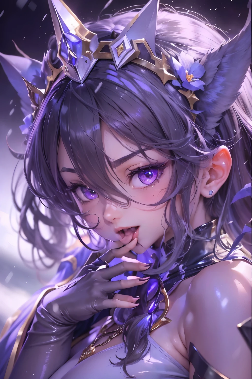 hina from blue archive, succubus, ((wet tight cute military swimsuit, demon style crown, stylish military cape, stocking, silver necklace)), ((cute perfect body shape, small breast, cold and serious aura, seducing and wind effect, detailed snow white skin, purple pupil)), best quality anime 4k wallpaper quality, extreme eye and body detail, high resolution , masterpieces
