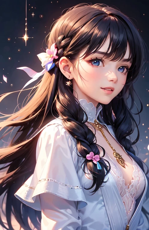 masterpiece、highest quality、High resolution、High-quality images、8k, 1 female、Skin Radiance、Texture of skin and clothing、Expression of fine eyes、shiny light brown hair,Girl with long braided hair, Manga inspired by Lee Jong-suk, Trending on deviantart, realism, detailed manga style, Manga art style, Perfect Line Drawing, Beautiful line art, digital manga art girl, K-POPアイドル, Center of chest,Beautiful light blue eyes, Lips become thicker, Gorgeous face with attention to detail, (Cute Smile), charm, Innocent, Side view, (Perfectly detailed face), (Beautiful Hands) photorealistic images, Written boundary depth, Princess Hairstyles,princess wedding dress , Great Association,Beautiful Association,Lots of flowers , Romanticism,