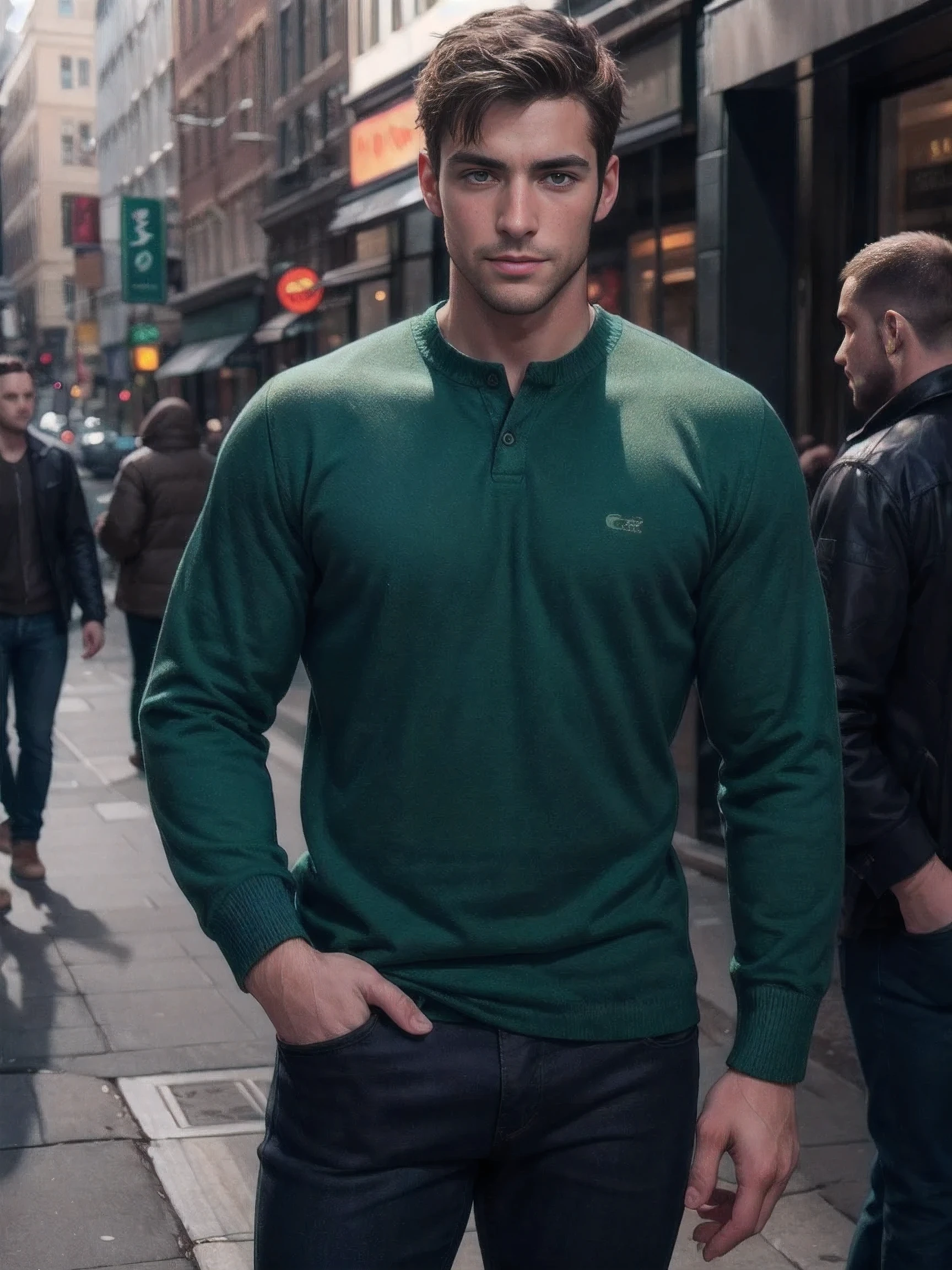 Realistic Photography, Handsome Men , Green Clothes