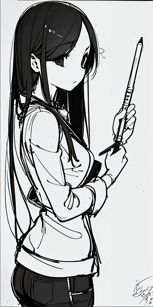 (Pencil drawing, rough sketch, scribbling:1.2),1girl, from side,