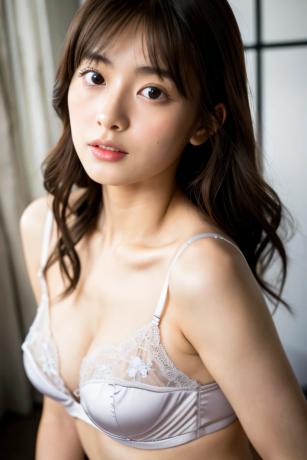 ((best quality)), ((masterpiece)), (detailed), perfect face, japanese european girl, in rondom colour lingerie, 
