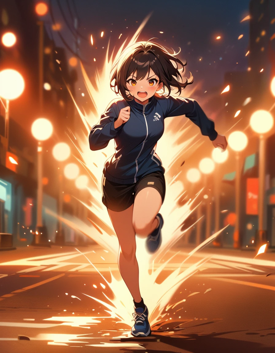 best quality,masterpiece,high resolution,1 girl,whole body,Night running,bold composition,Motion Blur,detailed,Bokeh,(Motion blur:1.6)