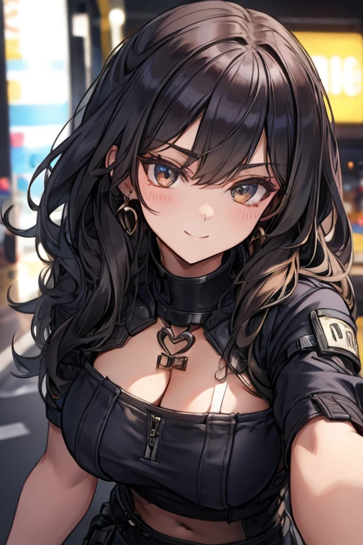 a 17yo girl, (kawaii,cute:1.1),(detailed beautiful face:1.3),(detailed beautiful brown eyes),big tits, cleavage,Beautiful lighting,face light、(Close-up light on chest:1.3)、anime girl risque outfit yet cover skin, posing for photoshoot, masterpiece, best quality, high quality, wearing sunglasses near nose, one eye open, (with sparkling eyes and a contagious smile),looking at viewer,
