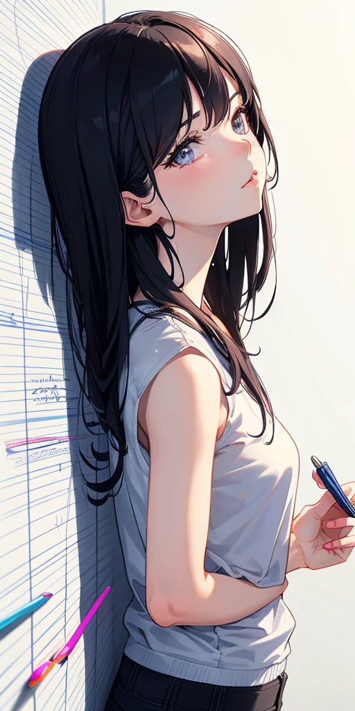(ballpoint-pen-drawing-style),(scribbling:1.3),bold line, 1girl, from side,