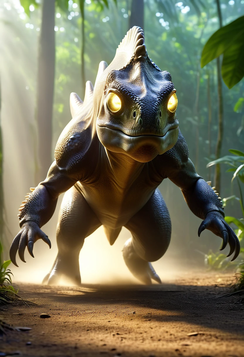 ((Motion Blur:1.6), Large creature like carnivorous dinosaur, walking on all 4 legs, (((Cuttlefish head))), ((2 eyes)), ((dynamic action pose, running, running, attacking the camera, raise dust:1.5)), ((motion effect, blurred background:1.7)), in the jungle, jungle, jungle, high image quality:1.3, realistic look, High resolution photography, 8k, matrix full frame, deep shadows, ((one character)), (intricate details, Subsurface Dispersion, hyper detailed:1.15), (hyperrealism, Volumetric Lighting, sharpening:1.5) Fujifilm XT3, EPIC, (masterpiece),(Best quality: 1.0), (Ultra-high resolution: 1.0), detailed painting, intricate, (( magical, Beautiful, otherworldly: 1.4 )), (( Best quality, hyper detailed, vibrant, well-defined light and shadows without text)). 1.3.32k.