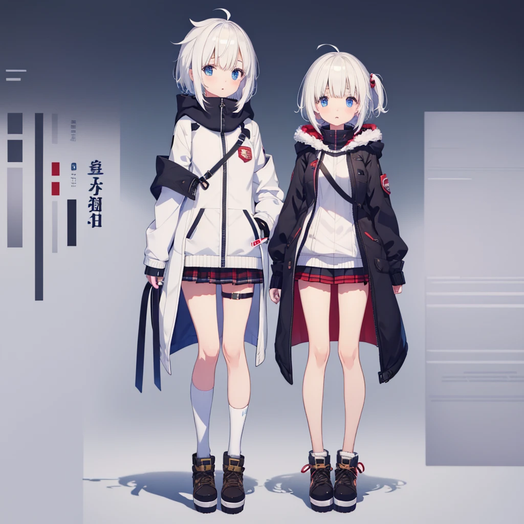 1girl、Jersey-style long parka、Rib knit cuffs and hem、vtuber-fullbody、Milky white short hair、