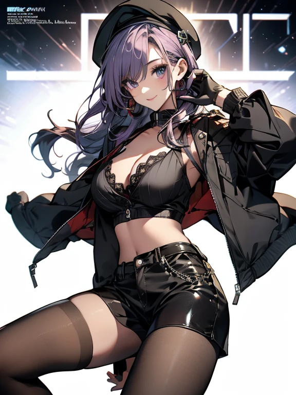 ubel,((ubel of Frieren: Beyond Journey's End )),dark green hair,long hair,side ponytail,hair between eyes,bangs, BREAK (beret, black jacket, open clothes, cleavage, midriff, black shorts, black thighhighs, thigh strap, fingerless gloves, single glove:1.2) ,(*K) HD, highest quality, WorKs of masters, High resolution, spread legs, panties shot,1 girl, small nose,(with sparkling eyes and a contagious smile), very beautiful detailed face and eyes, bright colors, cute face, delicate beautiful face, Bright magenta eyes, cute eyes, sparkling eyes, Big eyes, (big breasts:1.3), (perky chest:1.1), (pointed chest:1.0), medium hips, glamorous body, white skin, smile, thin pubric hair, shiny hair, super beautiful face, Super beautiful eyes, Super beautiful hair，trendy outfit，magazine cover，sexy and attractive，explosion of colors，BlacK color hair，big hairpin，full body esbian，illegal occupation, Real World, Natural light,perfect Natural light,looking at viewer,
