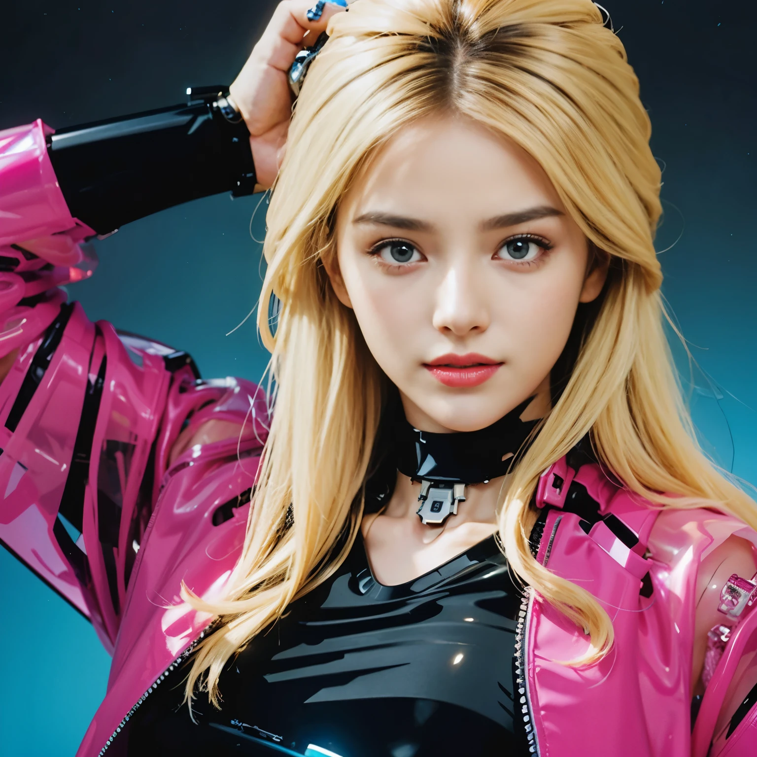 RAW quality, One girl, 14 years, Textured skin, Rear View, Rear view, Super detailed, Advanced Details, high quality, 最high quality, High resolution, 1080p, hard disk, beautiful,(Gundam),beautiful cyborg woman,largely,((Wearing Futuristic Transparent Reinforced Plastic Mechanical Parts。:1.4)), Bust top covered with transparent mechanism, Mechanically protected front crotch, Largely exposed bare skin, largely naked, Perfect proportions, Giant tit, (He carries a lot of weapons on his back.:1.4), (hero pose), full body shot, (Short-cut straight hair that looks beautiful in blue and white:1.4), collapsed building background, A city engulfed in flames, (The blue LED on the bust top glows strongly:1.4), Biologically correct,