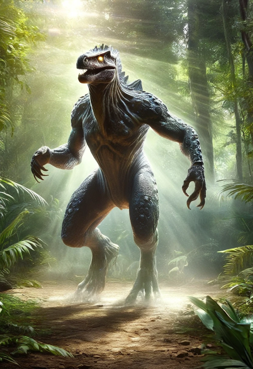 ((Motion Blur:1.6), Large creature like carnivorous dinosaur, walking on all 4 legs, (((Cuttlefish head))), ((2 eyes)), ((dynamic action pose, running, running, attacking the camera, raise dust:1.5)), ((motion effect, blurred background:1.7)), in the jungle, jungle, jungle, high image quality:1.3, realistic look, High resolution photography, 8k, matrix full frame, deep shadows, ((one character)), (intricate details, Subsurface Dispersion, hyper detailed:1.15), (hyperrealism, Volumetric Lighting, sharpening:1.5) Fujifilm XT3, EPIC, (masterpiece),(Best quality: 1.0), (Ultra-high resolution: 1.0), detailed painting, intricate, (( magical, Beautiful, otherworldly: 1.4 )), (( Best quality, hyper detailed, vibrant, well-defined light and shadows without text)). 1.3.32k.
