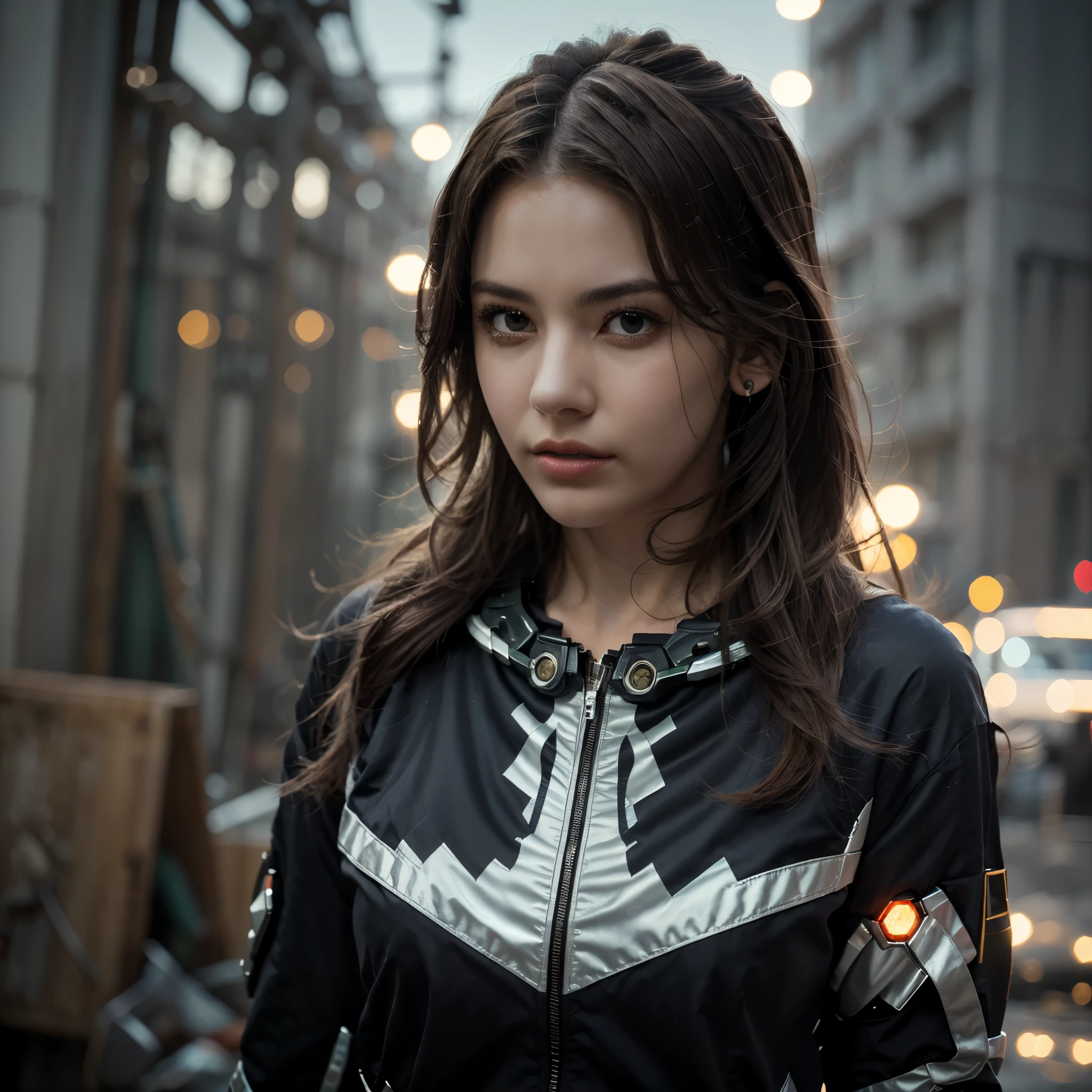 A mais alta qualidade de imagem, detalhes pendentes, ultra-high resolution, (realismo: 1.4), The best illustration, detalhes do favor, 1girl altamente condensada, com um rosto delicado e lindo, vestido com um mecha preto e verde, usando um capacete mecha, segurando um controlador direcional, andando de moto, the background is a high-tech lighting scene of the future city.