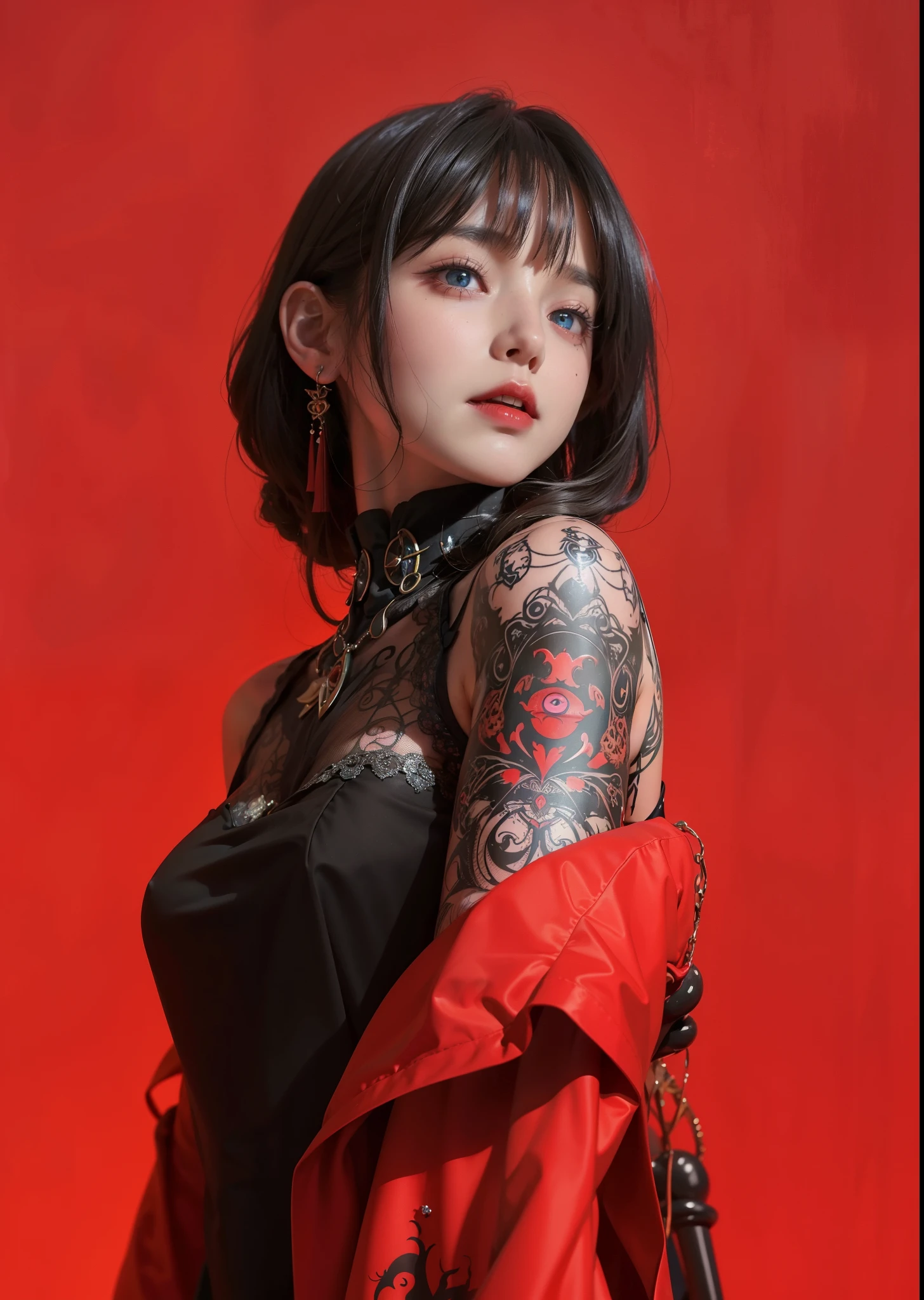 Detailed image quality,pandora witch,wing, Succubus Theme,堕落Angel,Excellent,scary,Secret Terror,Tentacles,With eyes,Uncanny Valley Effect,Blood Moon,skeleton,vampire,Hellfire,Dark Queen,Angel,magician magic witch,Angel,eyes are blue(Pupils as deep as the starry sky),Gorgeous tattoo designs all over the body,tattoo queen,gorgeous clothes(Rich in details),