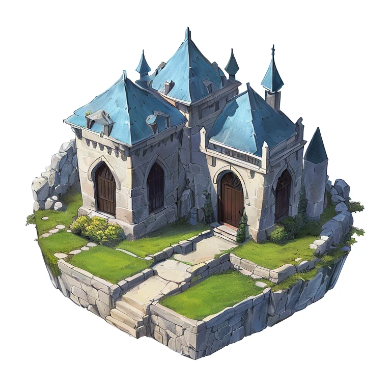 Dungeons、Ice Fortress: Ice Fortressは氷の力に守られた強力な要塞です。You need to master ice techniques.。RPG、Ultima Online Style、highest quality、No humans、No humanoid monsters、No one in sight、Quarter View、Simple Background、White background、Fantasy、2D Game Art