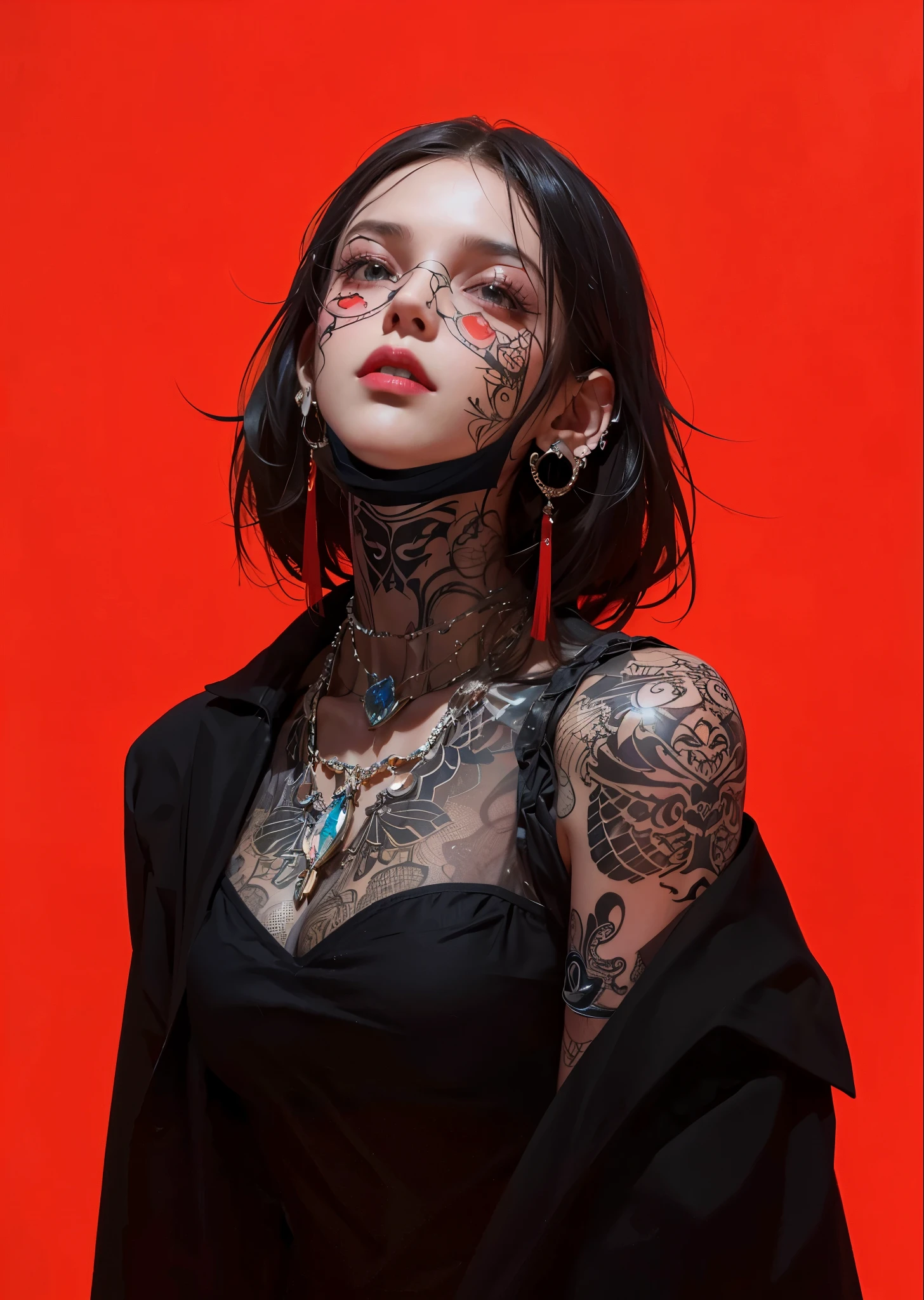 Game Art,Best image quality,Maximum resolution,8k,(A half-length photo),(portrait),(Head close-up),(Rule of Thirds),Unreal Engine 5 rendering works,20 year old girl,((Queen)),The eyes are very detailed,(Large Breasts),Elegance and nobility,Movie Lighting,Ray Tracing,Game CG,((3D Unreal Engine)),OC rendering reflection pattern,4K,Ultra-clear,Translucent lace,Fair and plump figure,Pretty Face,Glossy Gel Coat,身着华贵礼服的Queen,Necklace jewelry,Intricate tattoo designs,The tattoo is very delicate,