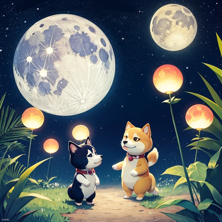animal crossing atmosphere, Shiba Inu, moon