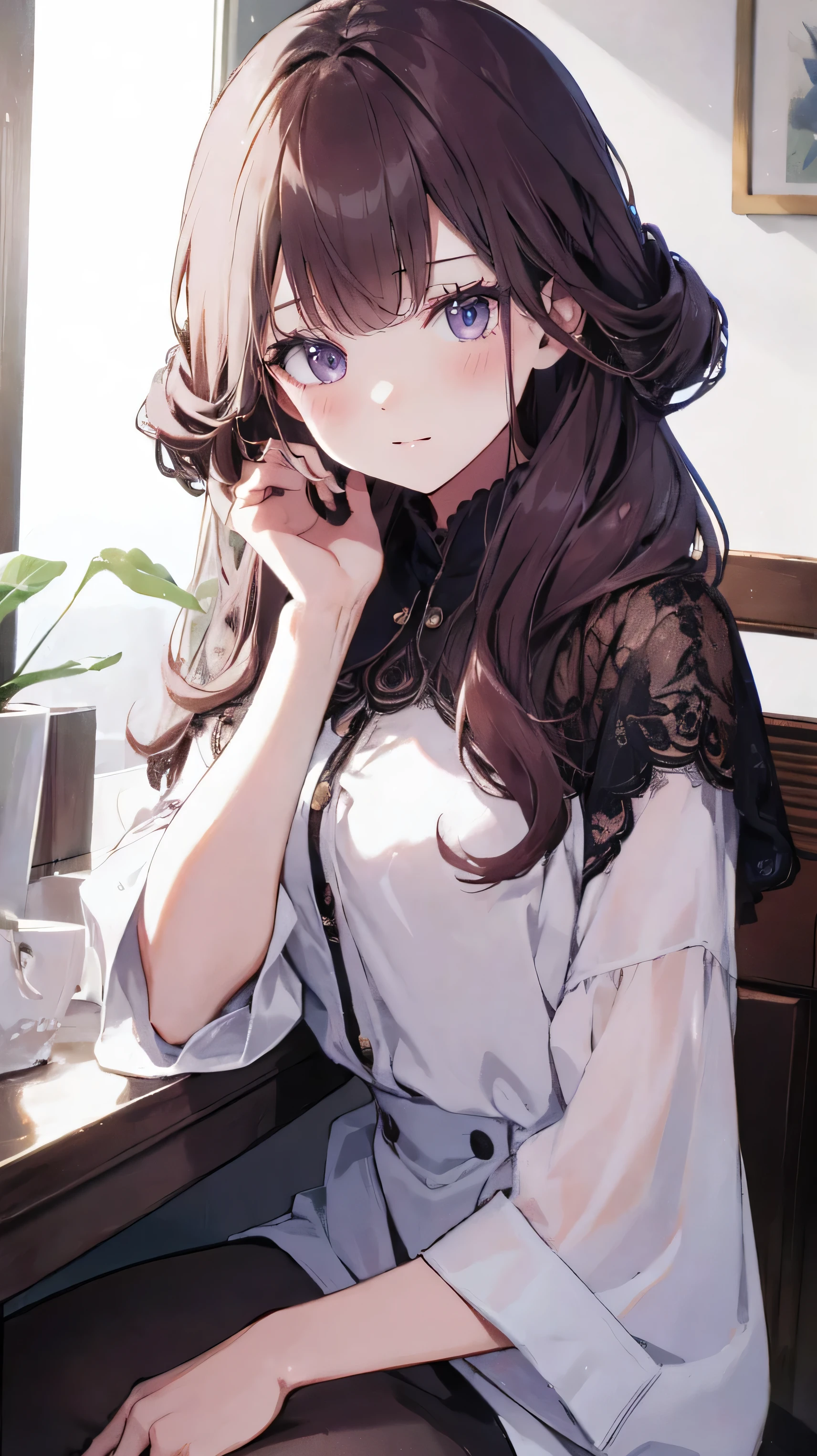 Masterpiece、Highest quality、highest quality、Shiny hair quality、Small face、Sitting、evil smile,Super detailed and beautiful bright eyes、Ultra-detailed, clear and beautiful faces、(cute illustration:1.2), High-resolution, ultra-detailed, best quality, embarrassed