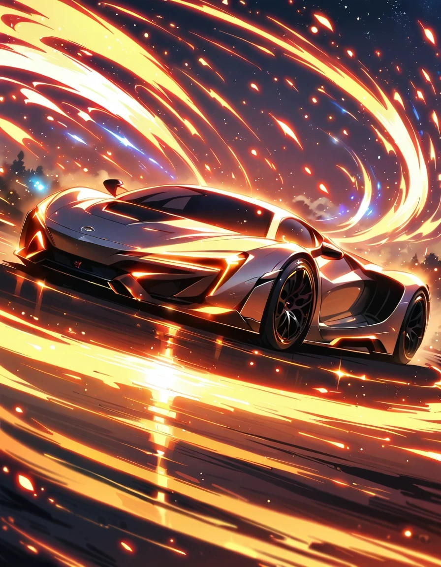 Magnificent futuristic universe starry sky,A car flies faster than the speed of light from the center of the screen,Sense of future technology:1.5,(Motion Blur :1.5),Motion Blur,afterimage
