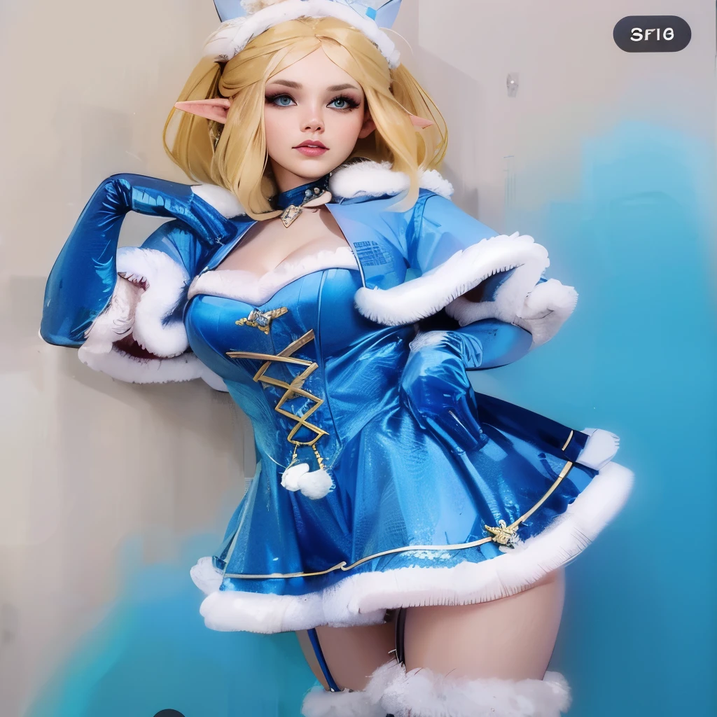 um close de uma mulher com um vestido azul e pele branca, amoranto, cosplay glamoroso, elegant cosplay glamoroso, better known as amoranto, luxo de League of Legends, cosplay ornamentado, elfo azul, donzela de Cristal, cosplay de anime, Krystal de Star Fox, cosplay de  anime, young beautiful amoranto, traje com detalhes em azul, cosplay