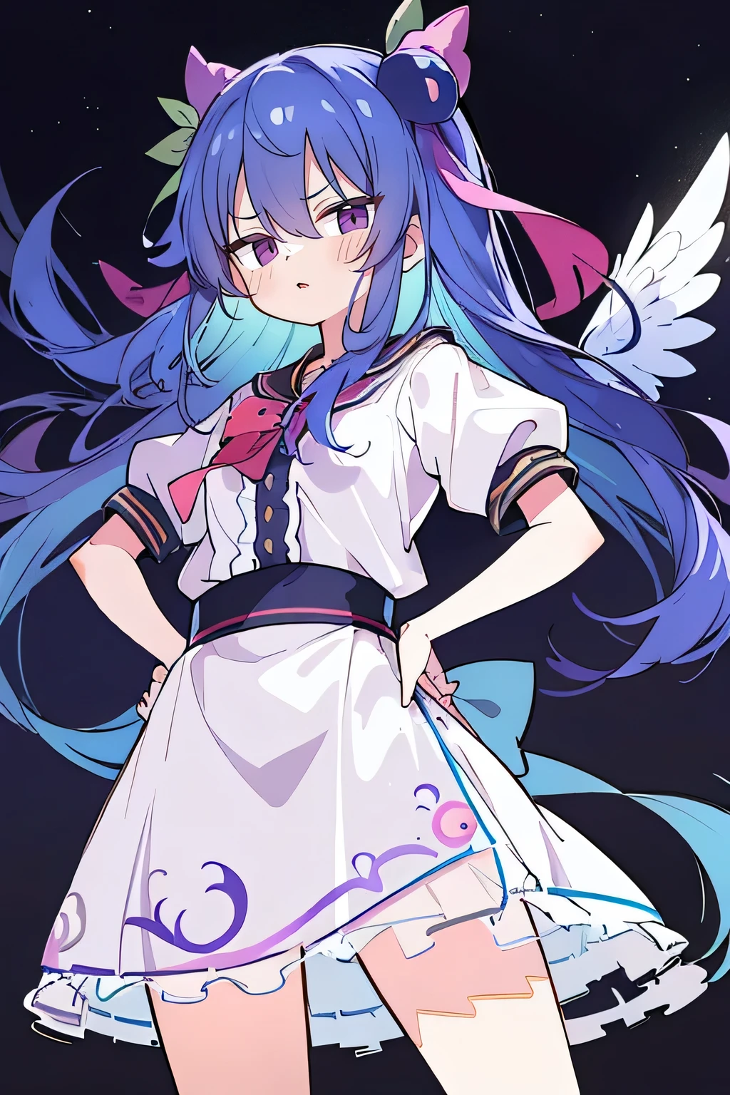 (masterpiece),best quality, expressive eyes, perfect face, 1girl,
Hands on waist,fair, Gorgeous,Japanese cartoons,girl,Lola,Hina Angel, Blue Hair, Blue Haired, floating clothes,Grab your waist, Grab your waist, Hands on Hips , Hands on Hips,flat chest,night,